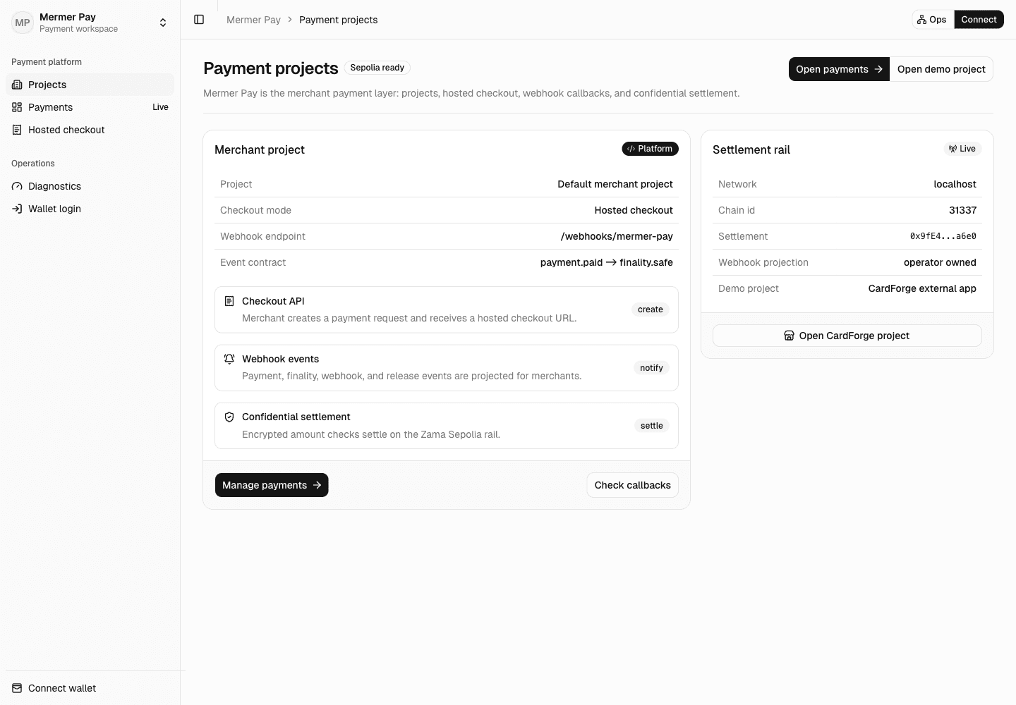 ZamaPay merchant console screenshot